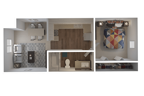 Floor plan for 1 bed, 1 bath, 660 sqft